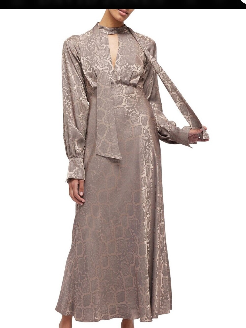 Simkhai TAWNEY MIDI DRESS WITH TIES Python Print Size 2